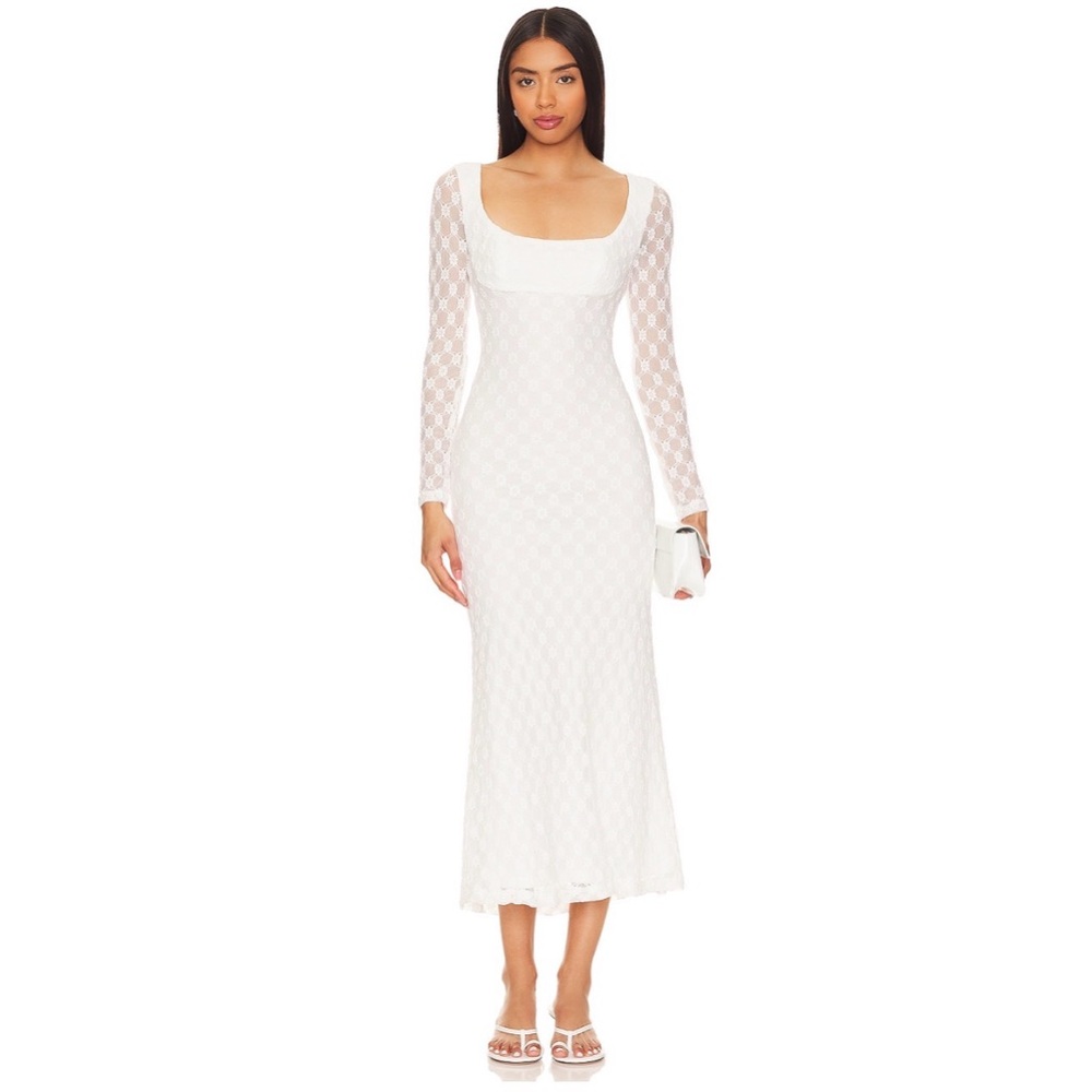 Bardot White Long Sleeve Lace Maxi Dress